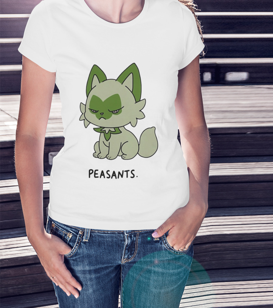 Sprigatito Peasants Meme Pokemon Cat Image Text Purr Delusion T-Shirt