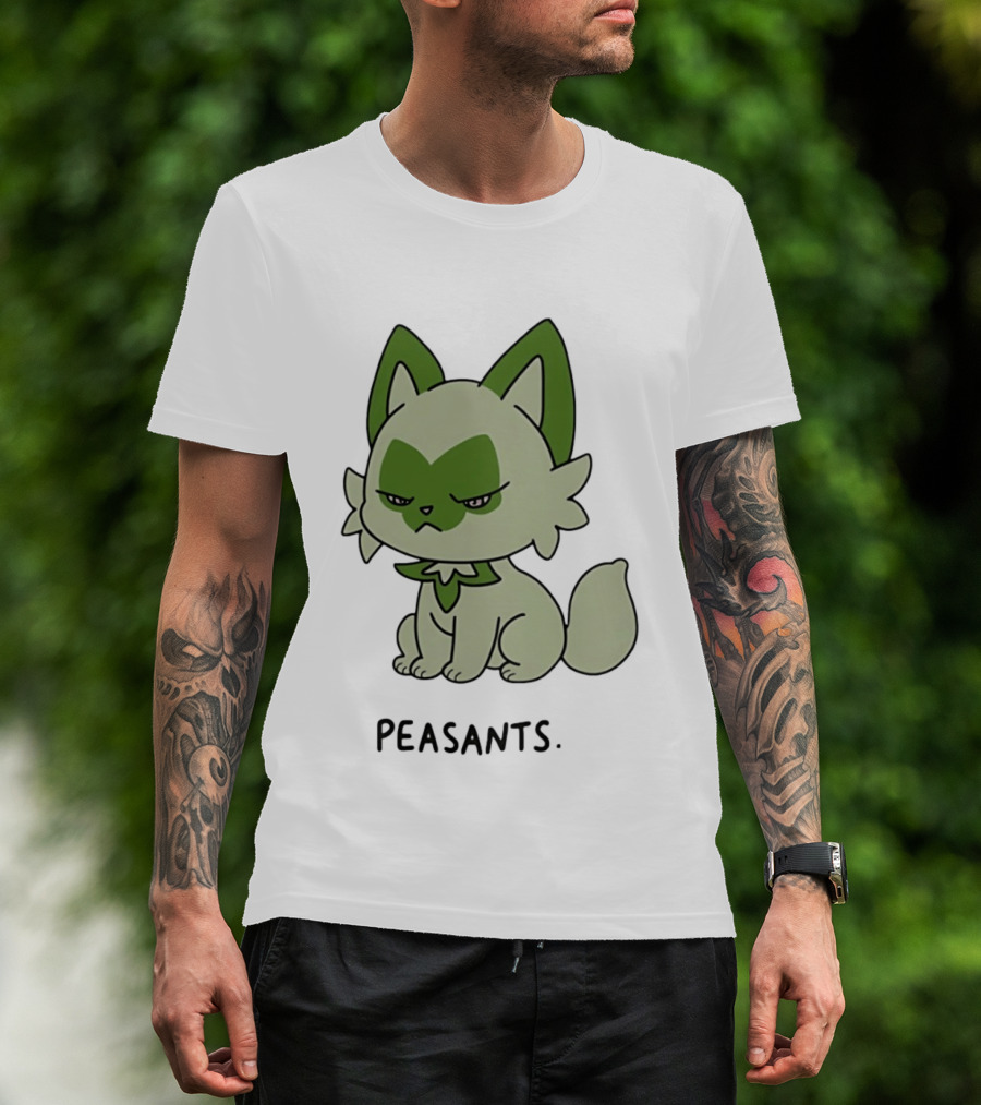 Sprigatito Peasants Meme Pokemon Cat Image Text Purr Delusion T-Shirt
