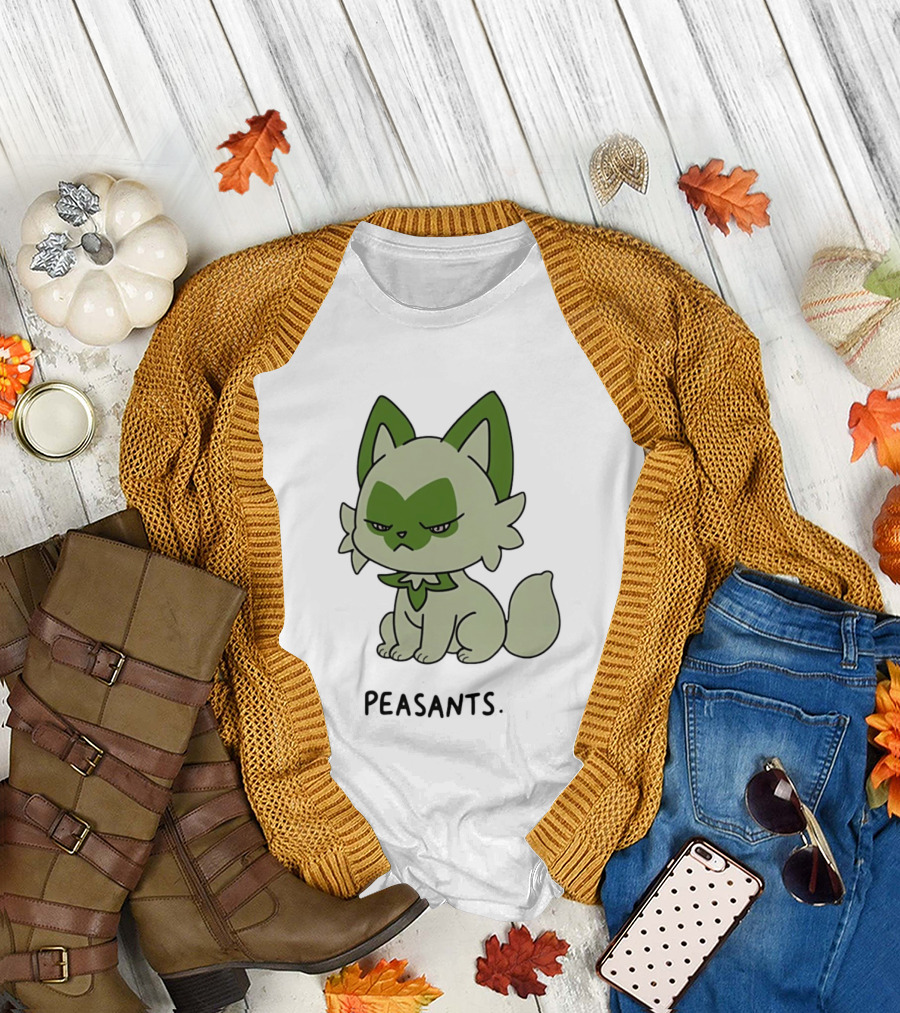 Sprigatito Peasants Meme Pokemon Cat Image Text Purr Delusion T-Shirt