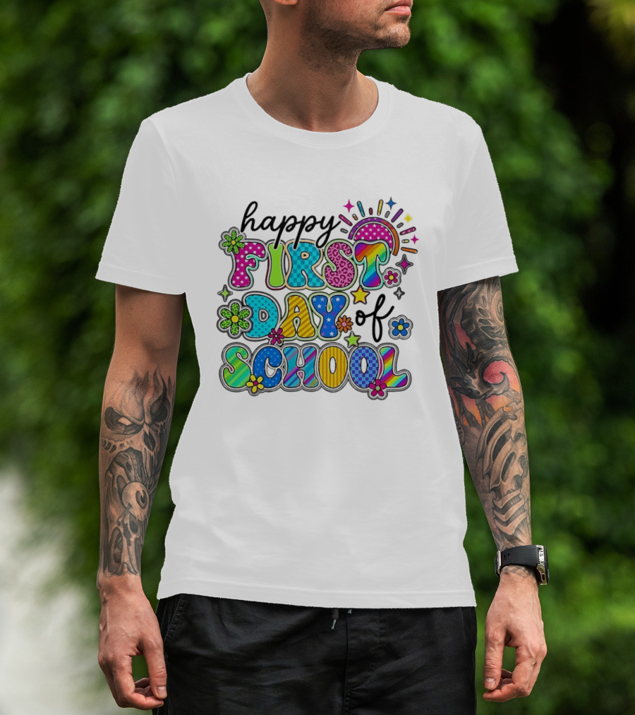 Happy First Day Of School Colorful Letter Collage T-Shirt