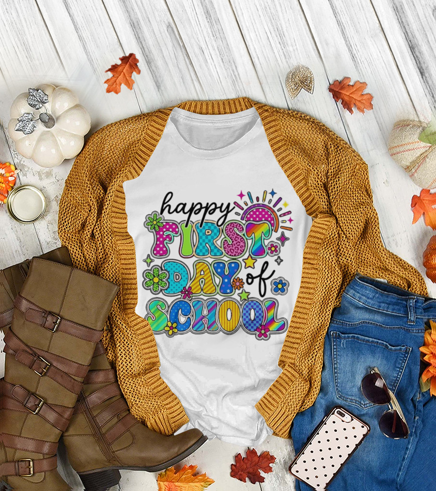 Happy First Day Of School Colorful Letter Collage T-Shirt