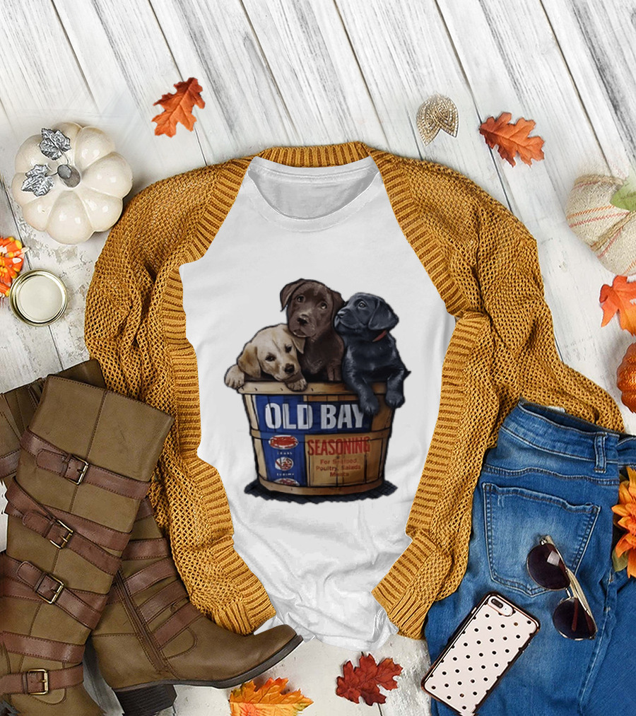Old Bay Seasoning Labrador Puppies In Bushel Basket For Seafood Poultry Salads Meats T-Shirt