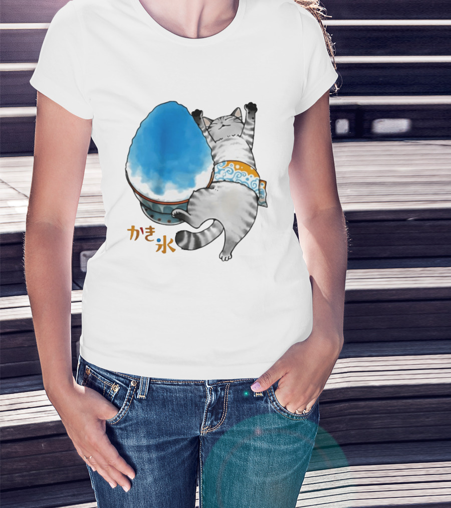 Tabby Cat Kakigori Shaved Ice Japanese Food Summer Relaxing Kaki Gori T-Shirt