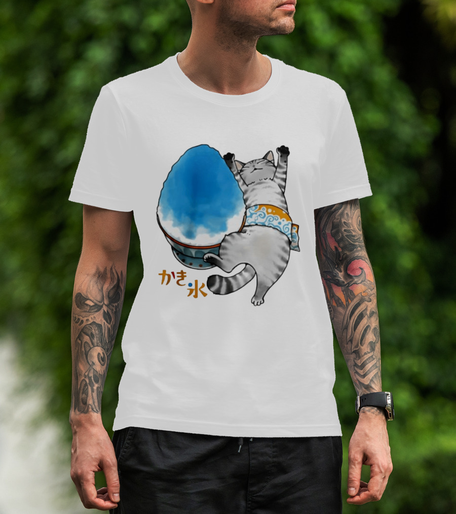 Tabby Cat Kakigori Shaved Ice Japanese Food Summer Relaxing Kaki Gori T-Shirt