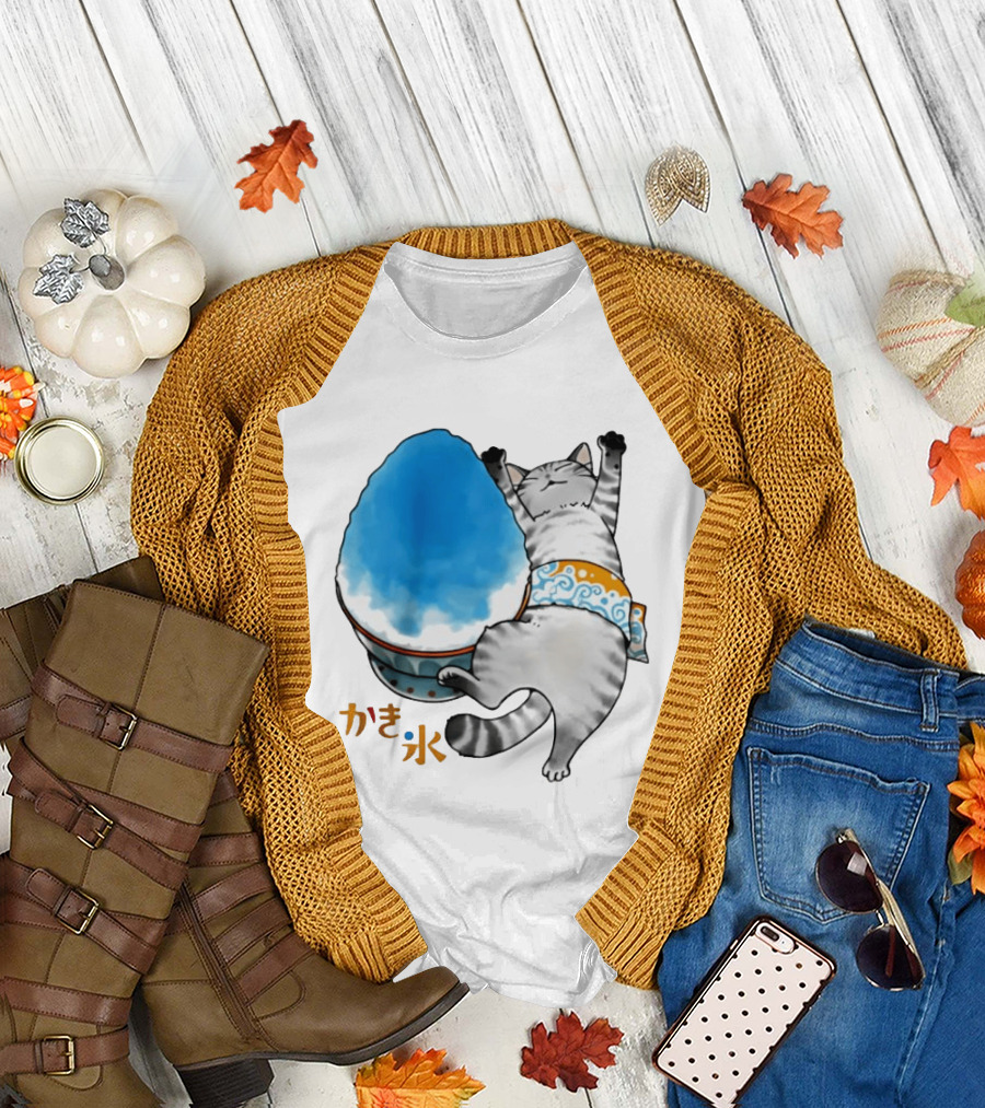Tabby Cat Kakigori Shaved Ice Japanese Food Summer Relaxing Kaki Gori T-Shirt