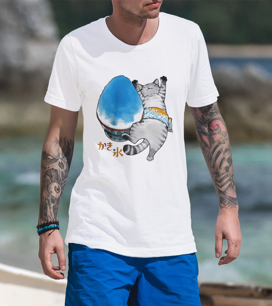 Tabby Cat Kakigori Shaved Ice Japanese Food Summer Relaxing Kaki Gori T-Shirt