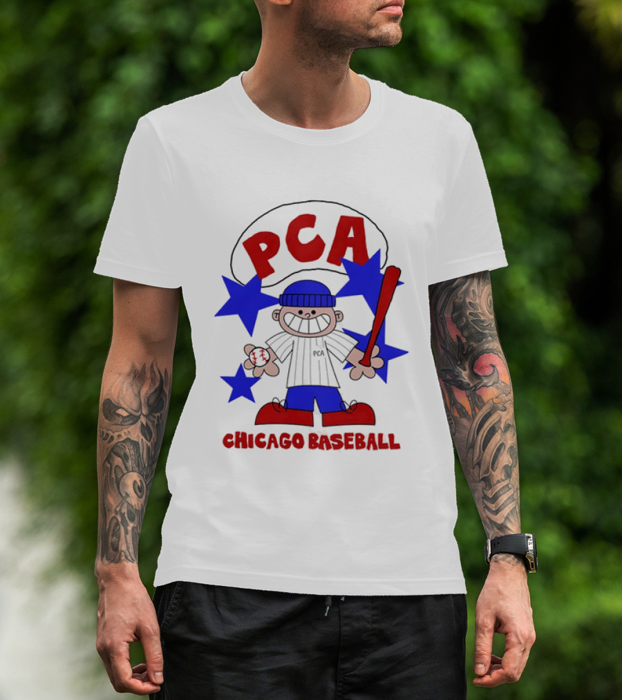 PCA Chicago Baseball Cartoon Youth Kids Sports Humor Red Blue Stars T-Shirt