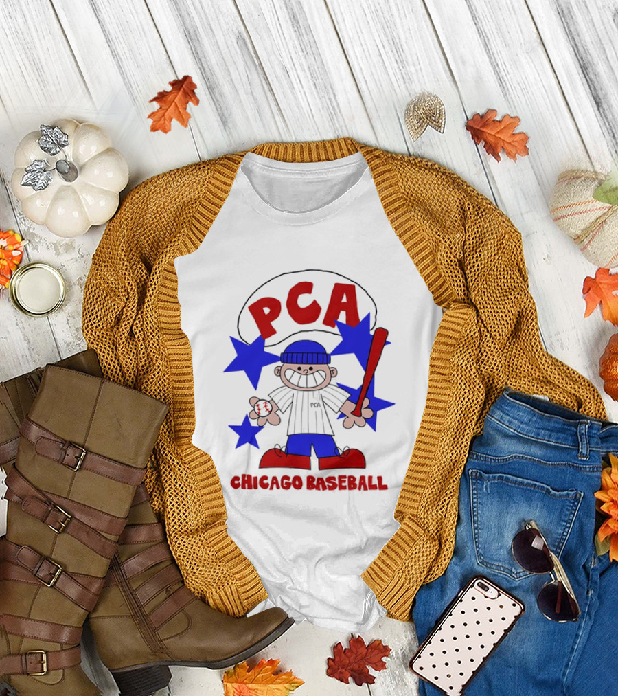 PCA Chicago Baseball Cartoon Youth Kids Sports Humor Red Blue Stars T-Shirt