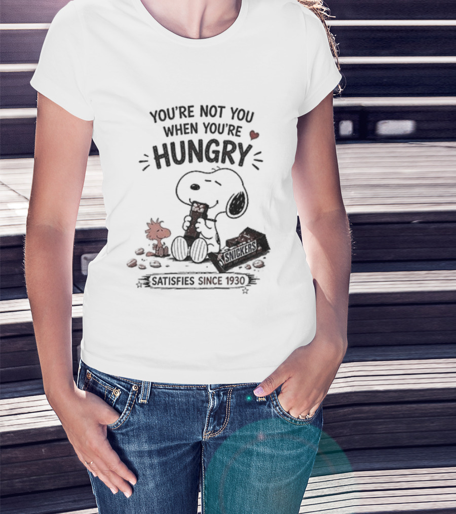 Peanuts Snoopy And Woodstock You're Not You When You're Hungry Snickers T-Shirt