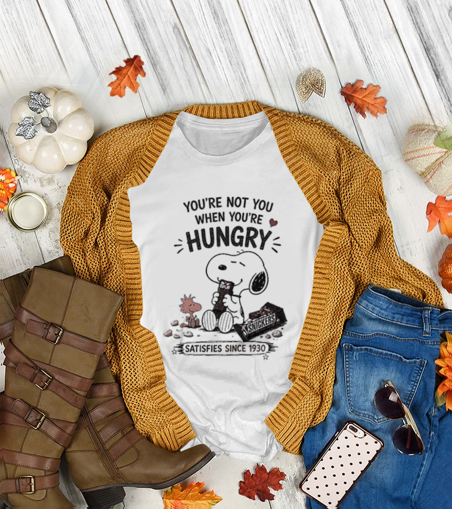 Peanuts Snoopy And Woodstock You're Not You When You're Hungry Snickers T-Shirt