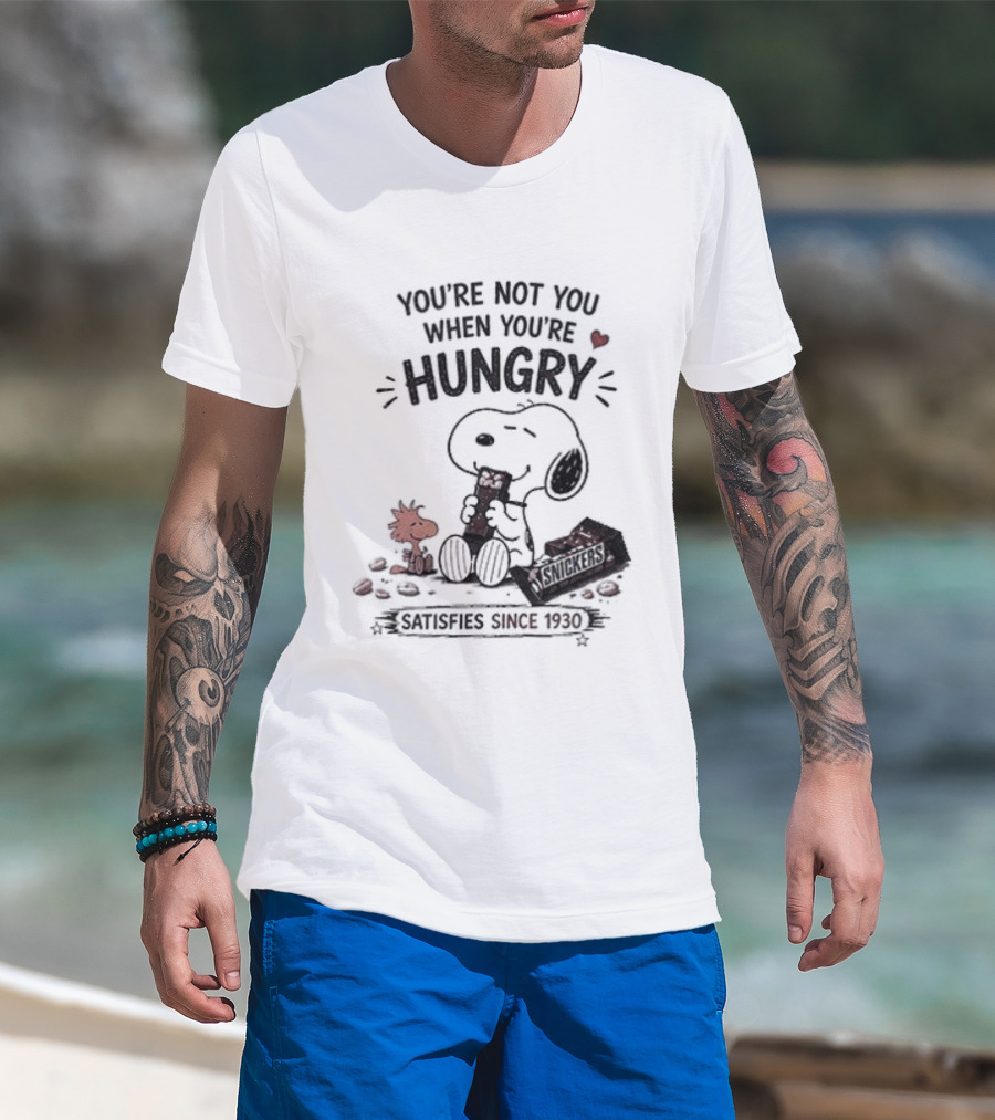 Peanuts Snoopy And Woodstock You're Not You When You're Hungry Snickers T-Shirt