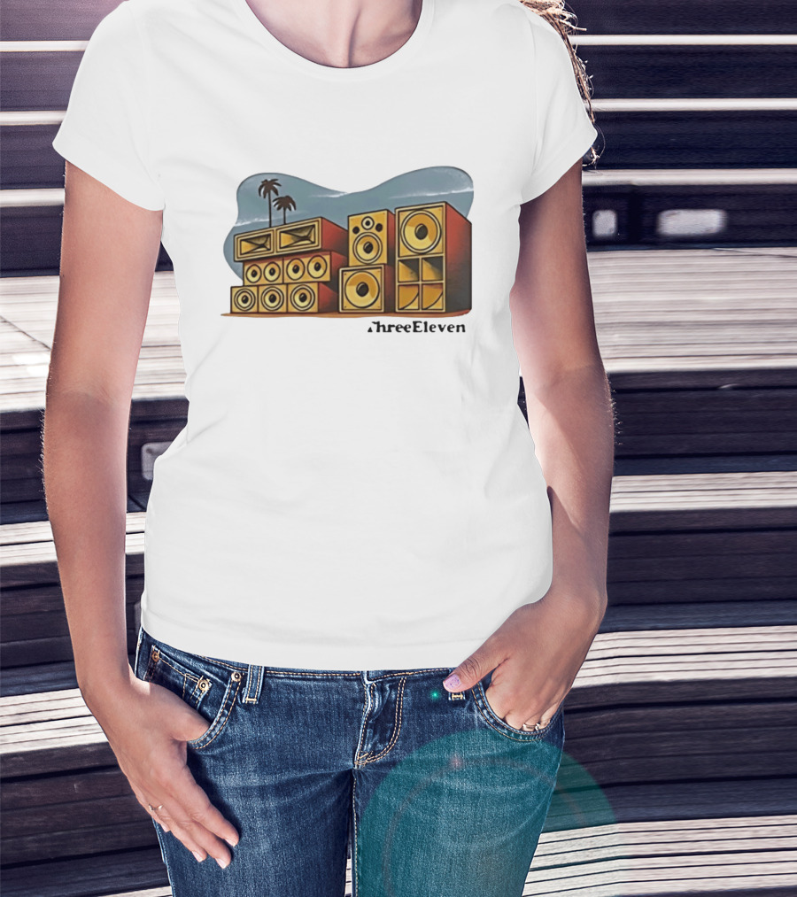ThreeEleven Sound System Speaker Stack Reggae With Palm Trees T-Shirt