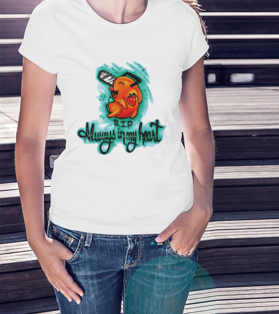 Pochita Chainsaw Man RIP Always In My Heart Memorial Anime T-Shirt