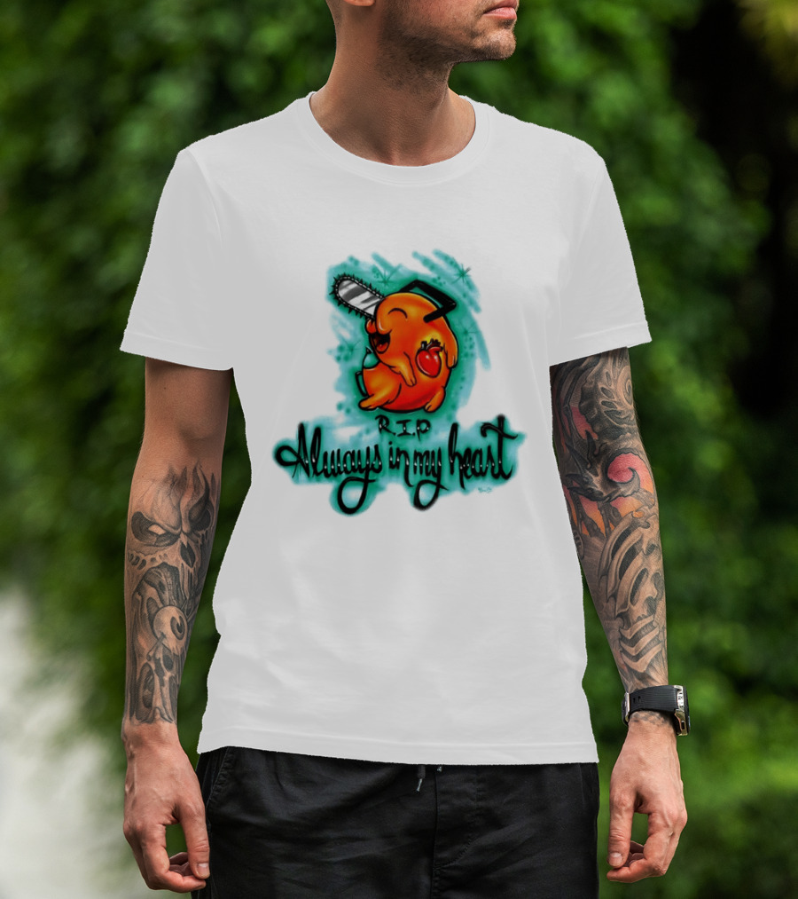 Pochita Chainsaw Man RIP Always In My Heart Memorial Anime T-Shirt