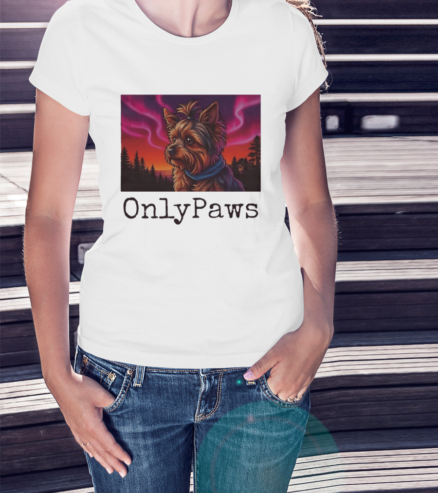 Yorkshire Terrier OnlyPaws Aurora Borealis Forest Scene T-Shirt