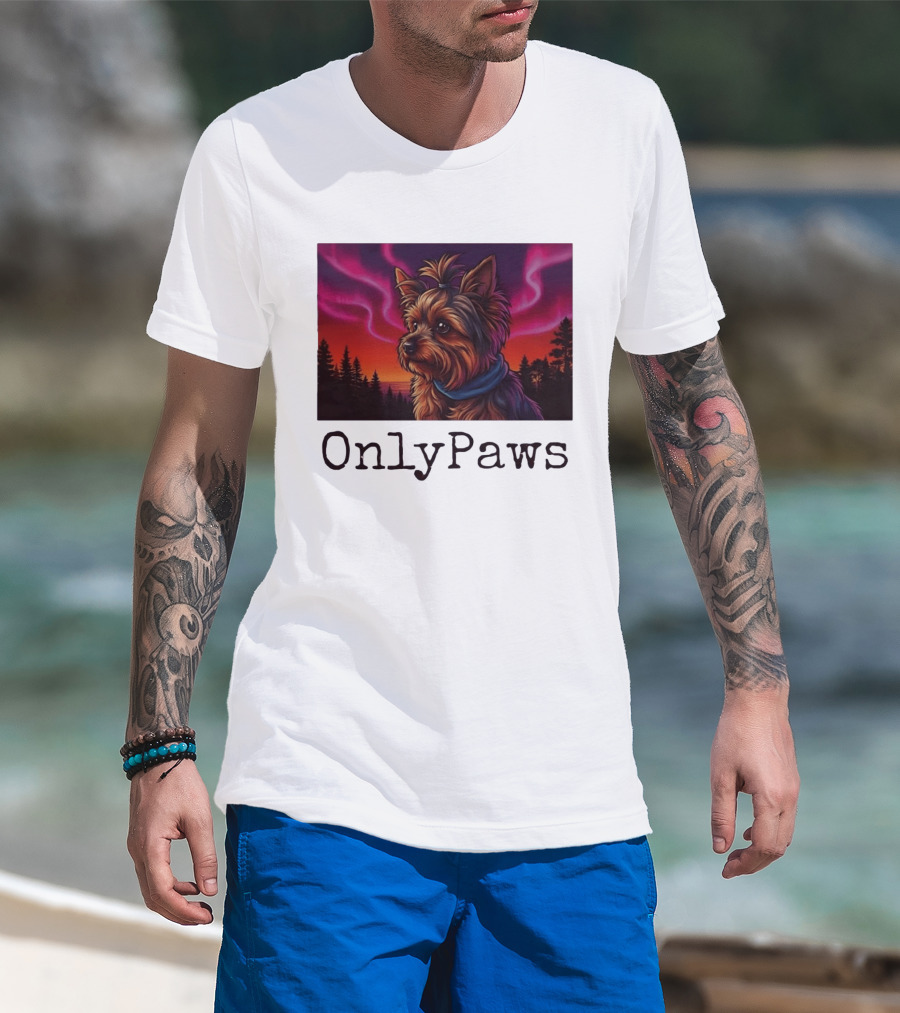 Yorkshire Terrier OnlyPaws Aurora Borealis Forest Scene T-Shirt