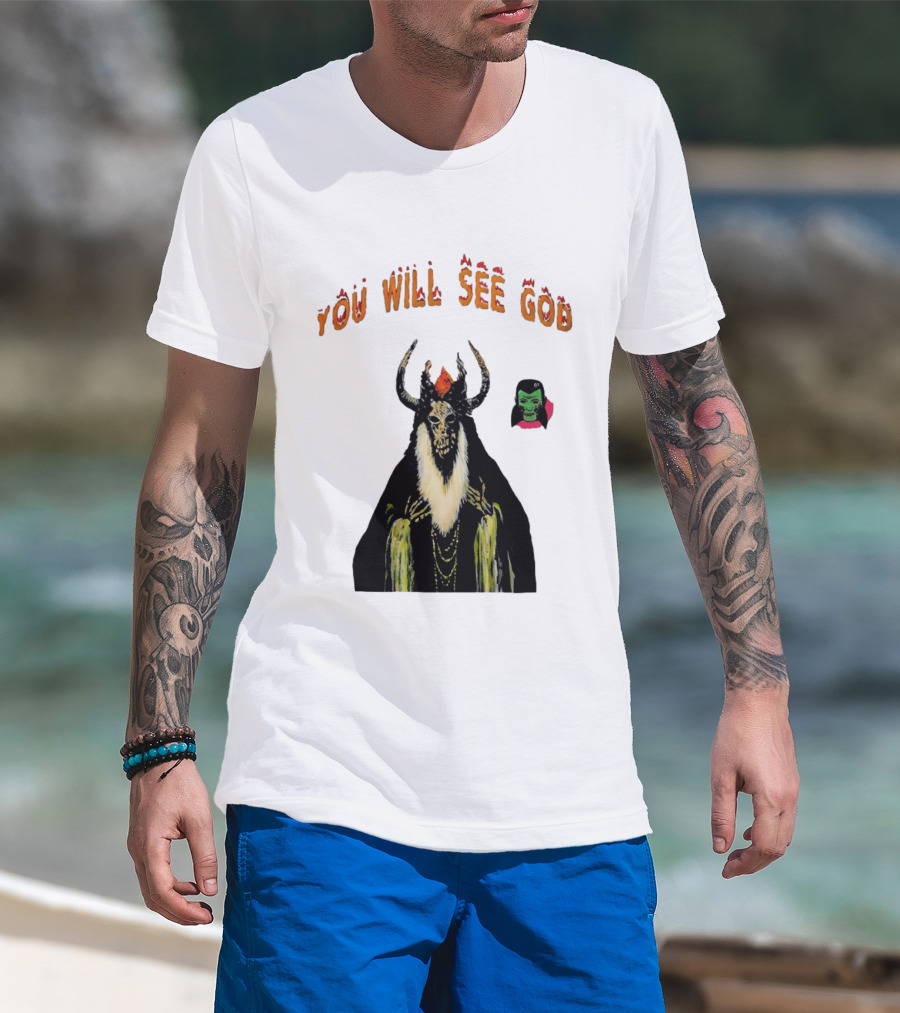 You Will See God Demon Occult Satanic Horror Green Masked Face T-Shirt