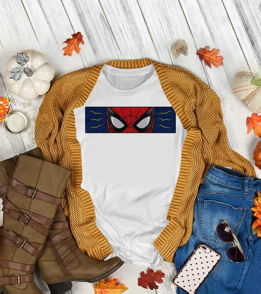 Spider Man With Great Power Comes Great Responsibility Marvel Superhero Mask Webbing T-Shirt