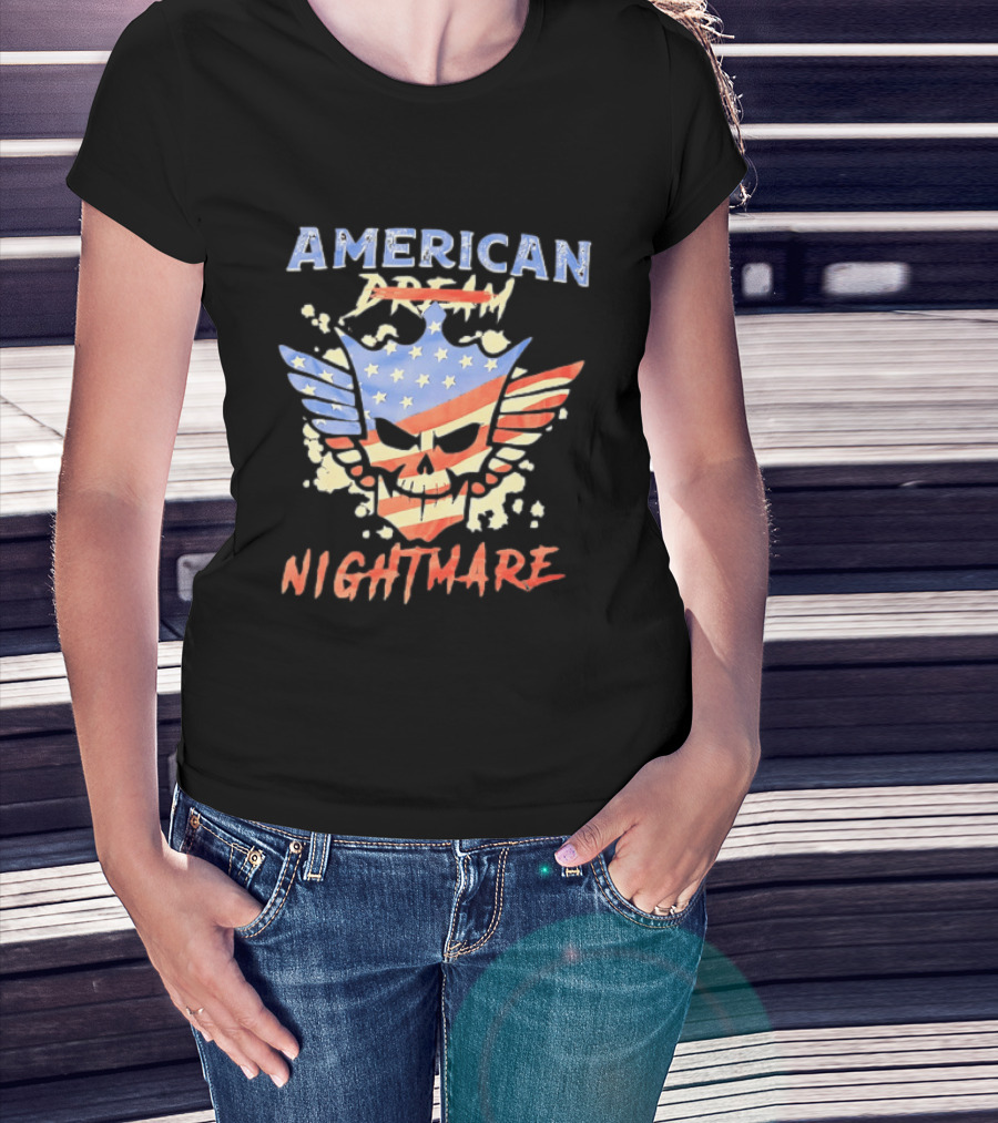 American Dream Nightmare Skull Patriotic Stars And Stripes T-Shirt