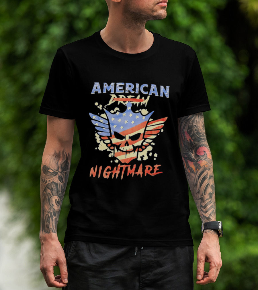 American Dream Nightmare Skull Patriotic Stars And Stripes T-Shirt