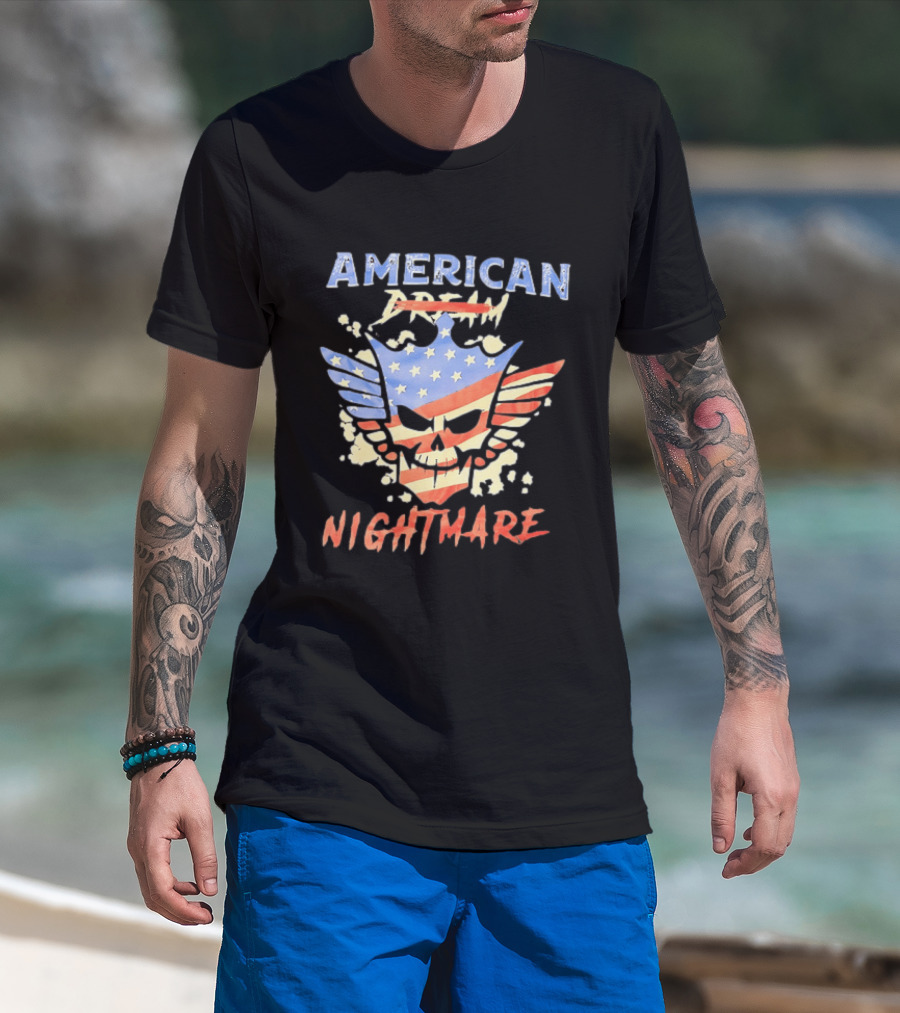American Dream Nightmare Skull Patriotic Stars And Stripes T-Shirt