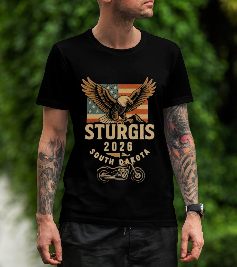 Sturgis 2026 American Flag Eagle South Dakota Motorcycle Bike Week T-Shirt