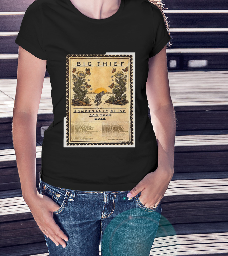 Big Thief Somersault Slide 360 Tour 2026 Wolf And Butterflies Mountain Scene T-Shirt