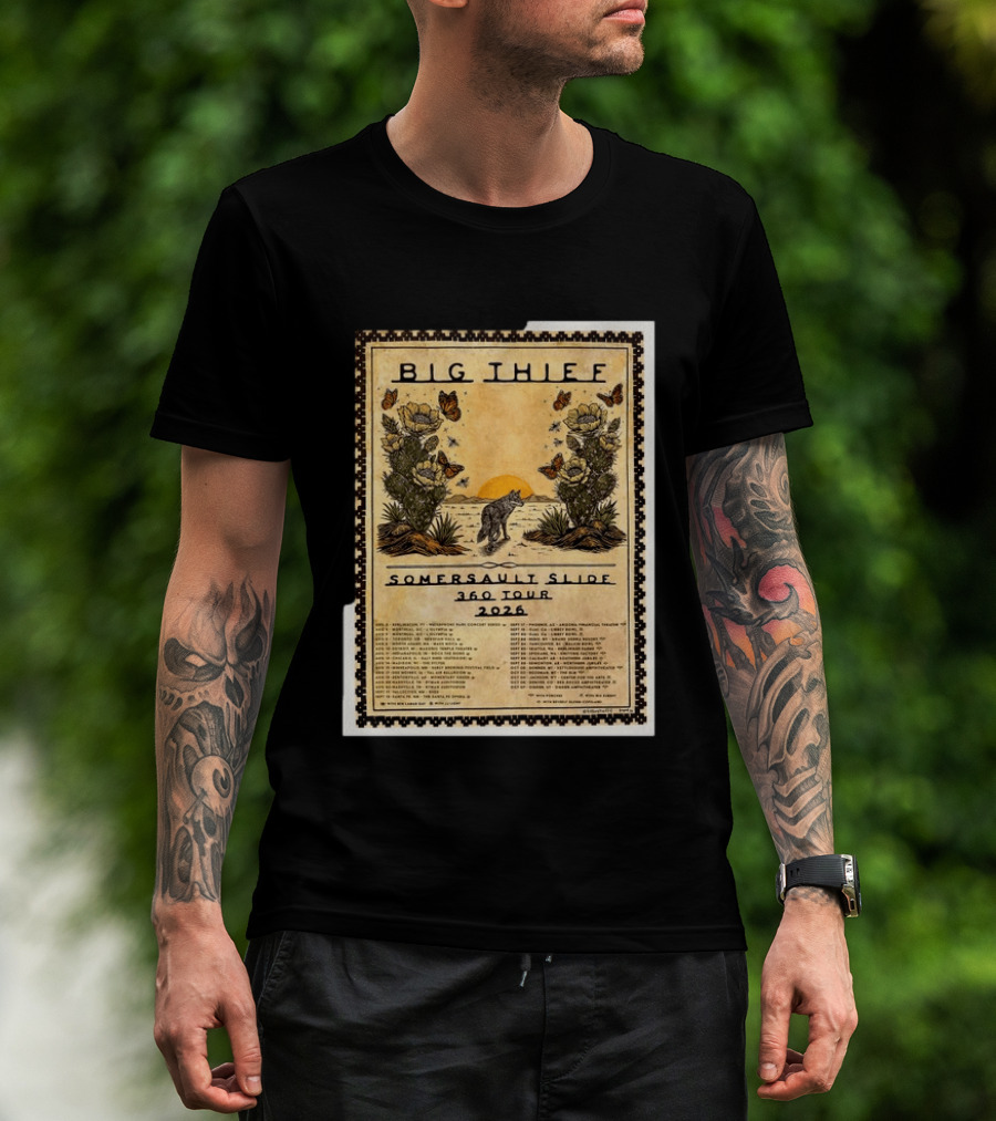 Big Thief Somersault Slide 360 Tour 2026 Wolf And Butterflies Mountain Scene T-Shirt