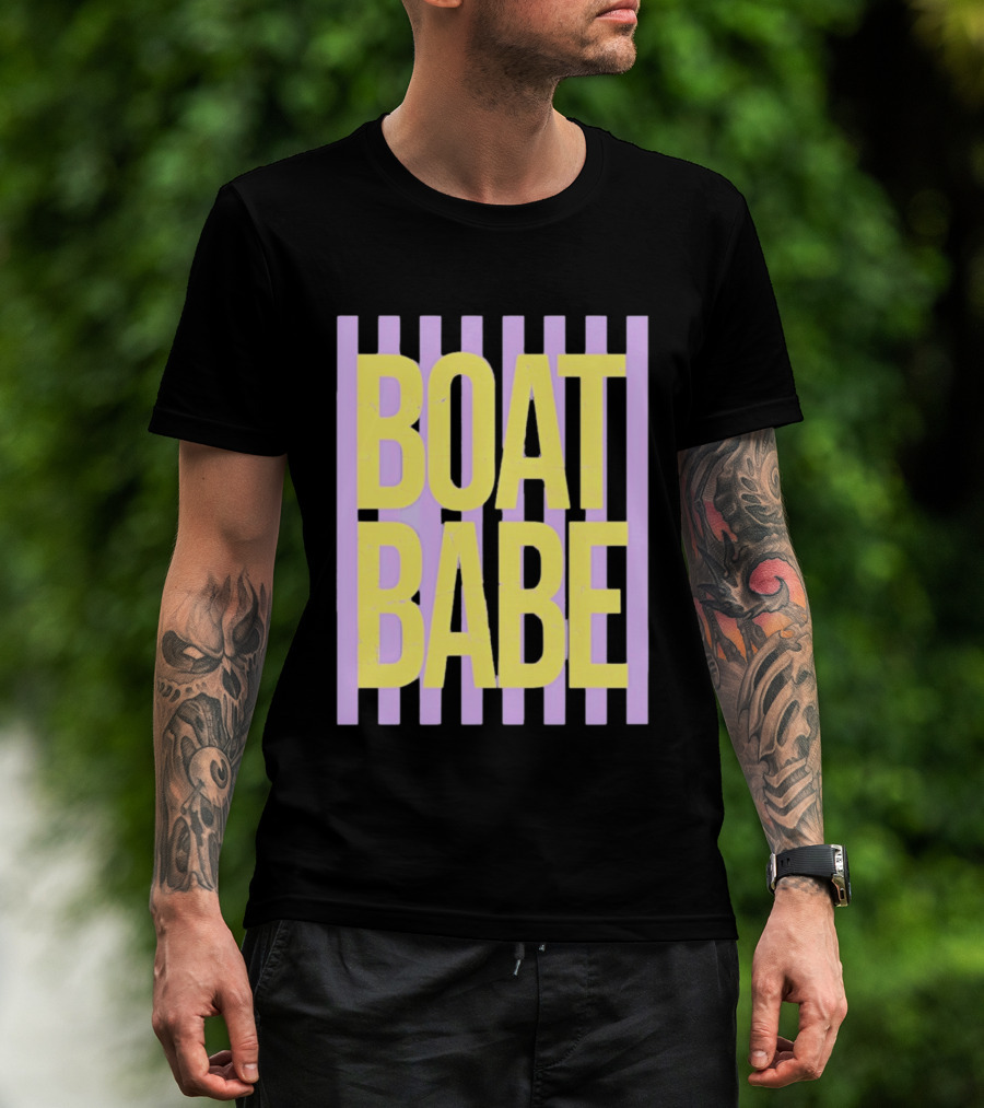 Boat Babe Distressed Striped Nautical Violet Yellow Letters T-Shirt