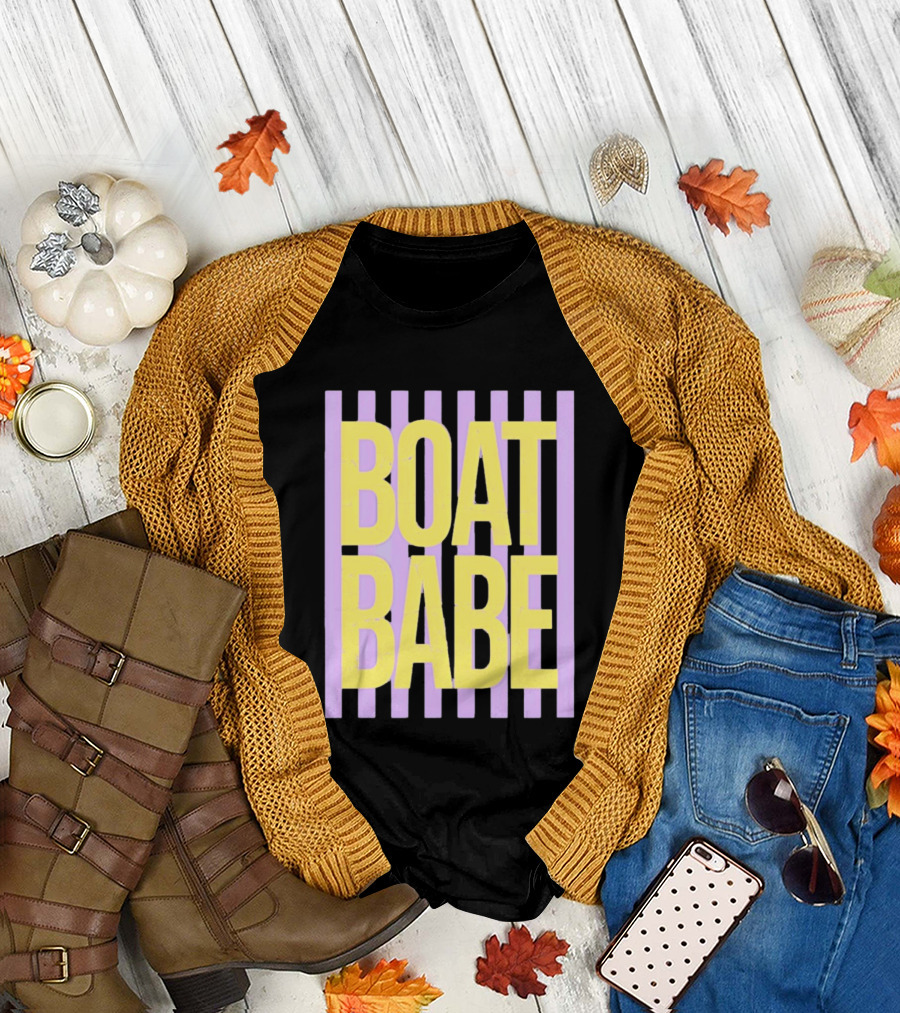 Boat Babe Distressed Striped Nautical Violet Yellow Letters T-Shirt