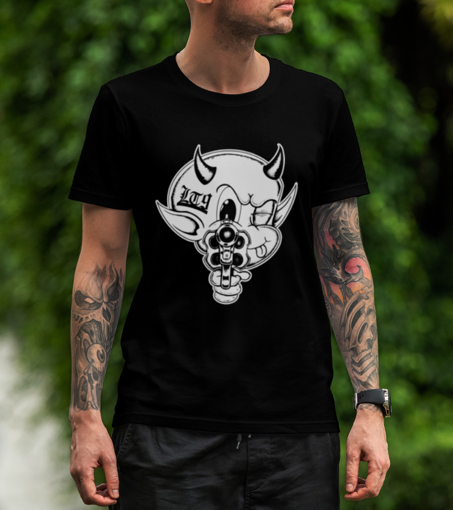 Loadthanine Store Devil Gun Horns Mask T-Shirt