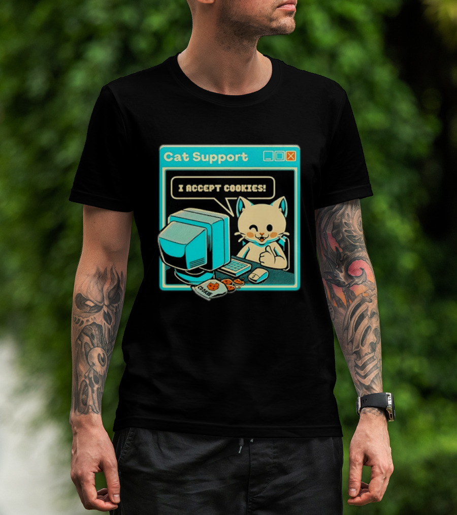 Cat Support I Accept Cookies Computer Cartoon Comic T-Shirt