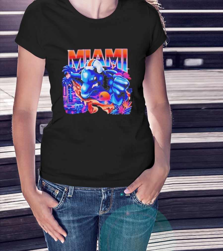 Miami Dolphins Rare Nutmeg Vintage Neon Miami Vice T-Shirt