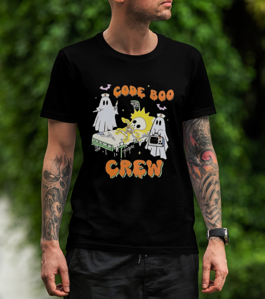 Code Boo Crew Halloween Ghost Nurse Skeleton Scene T-Shirt