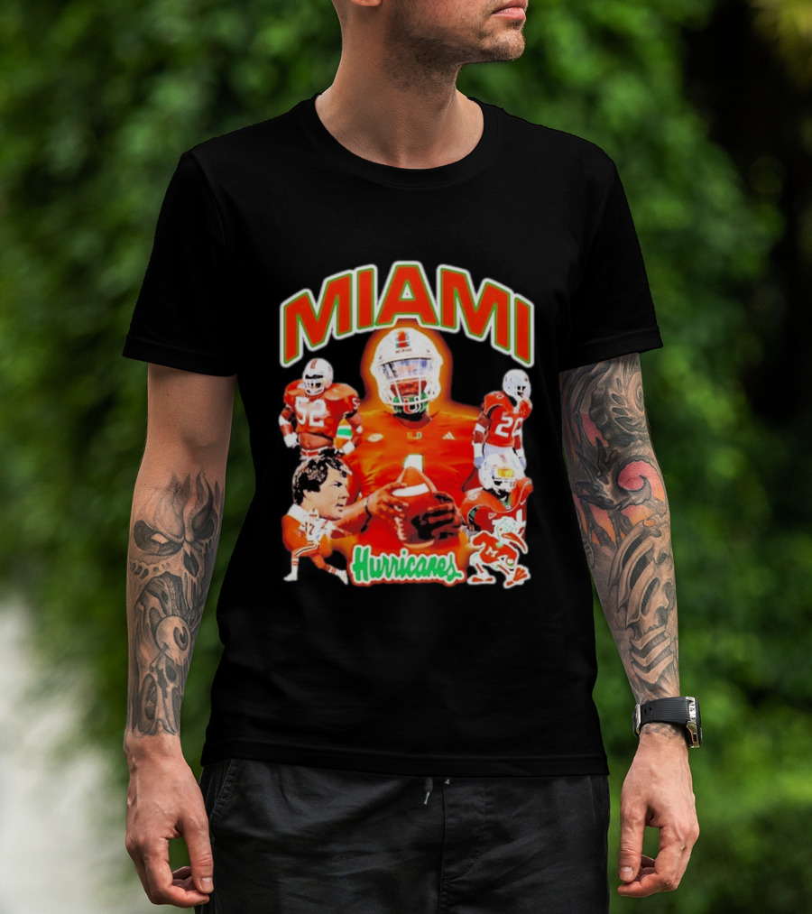 Miami Hurricanes Football Players Collage With Iconic Team Spirit T-Shirt