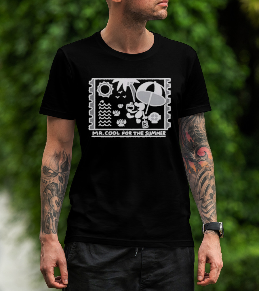 Mr. Cool For The Summer Beach Vibes Stamp Palm Tree Umbrella Sun T-Shirt