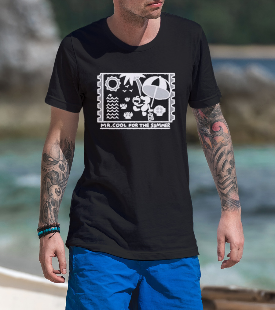 Mr. Cool For The Summer Beach Vibes Stamp Palm Tree Umbrella Sun T-Shirt