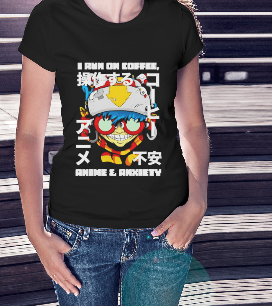 I Run On Coffee Anime And Anxiety Colorful T-Shirt