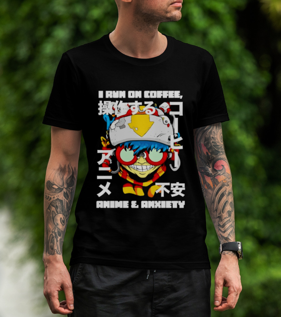I Run On Coffee Anime And Anxiety Colorful T-Shirt