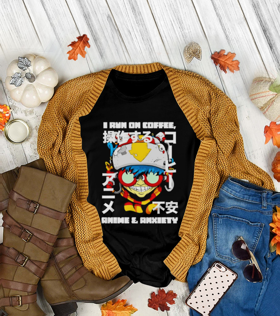 I Run On Coffee Anime And Anxiety Colorful T-Shirt
