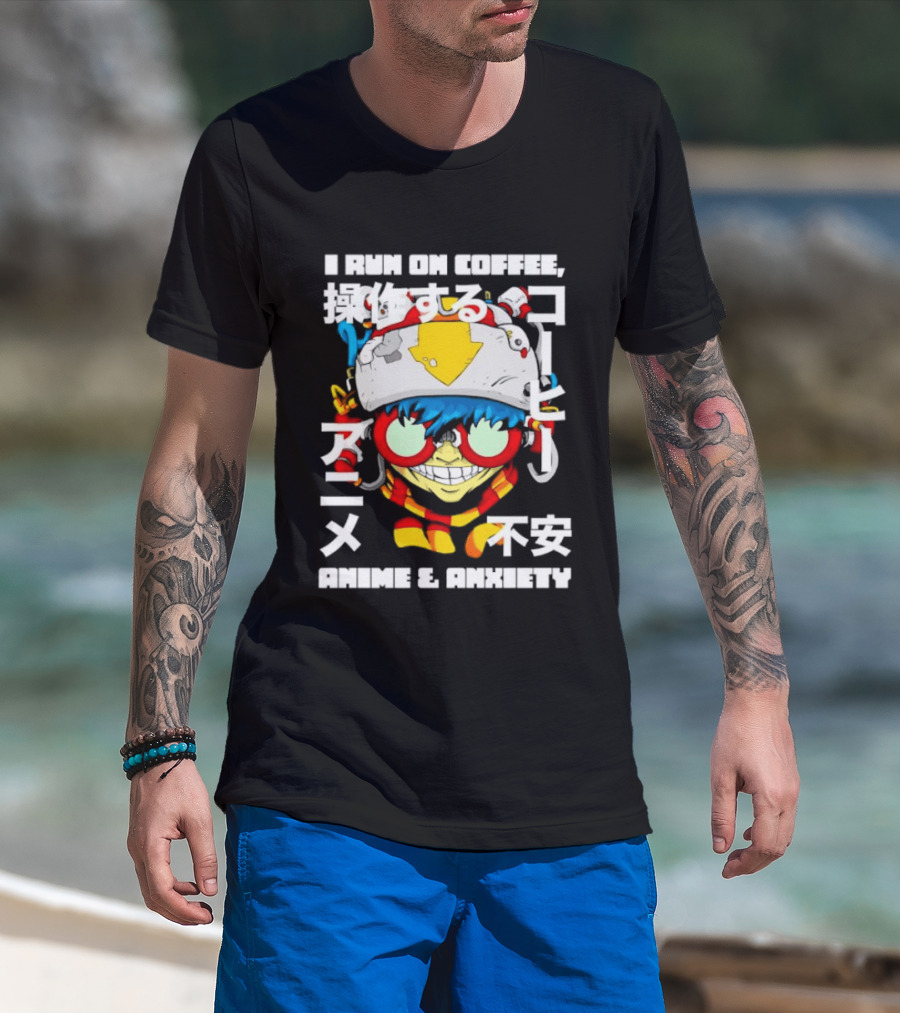 I Run On Coffee Anime And Anxiety Colorful T-Shirt