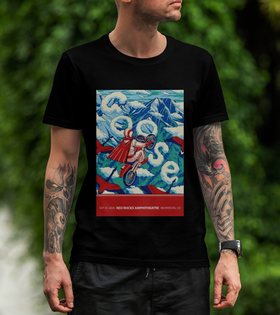 Sep 01 2026 Goose Red Rocks Amphitheatre Morrison CO Tour Motorcycle And Birds T-Shirt