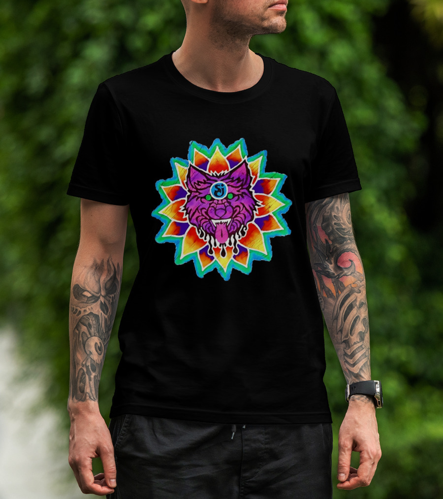 Sj Wolf Mandala Psychedelic Tribal Vivid T-Shirt