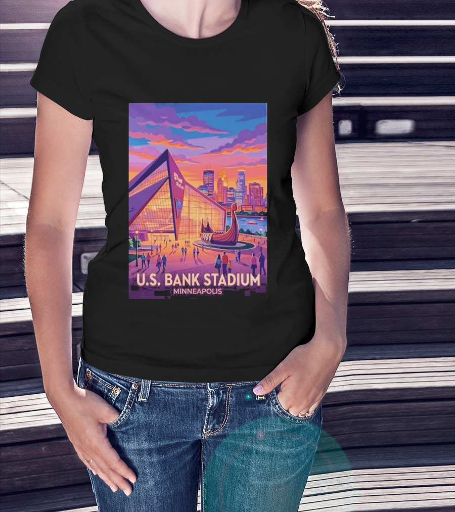 U.S. Bank Stadium Minneapolis Skyline Viking Boat Minnesota T-Shirt