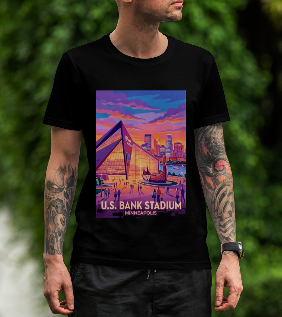 U.S. Bank Stadium Minneapolis Skyline Viking Boat Minnesota T-Shirt