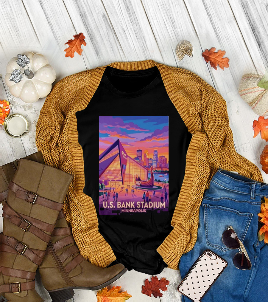 U.S. Bank Stadium Minneapolis Skyline Viking Boat Minnesota T-Shirt