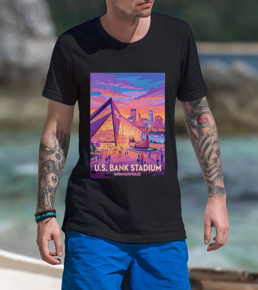 U.S. Bank Stadium Minneapolis Skyline Viking Boat Minnesota T-Shirt