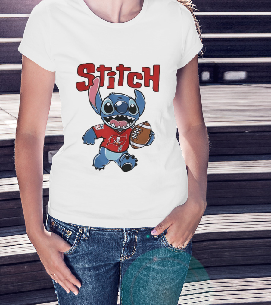 Stitch Tampa Bay Buccaneers Football Character Wearing Team Jersey T-Shirt
