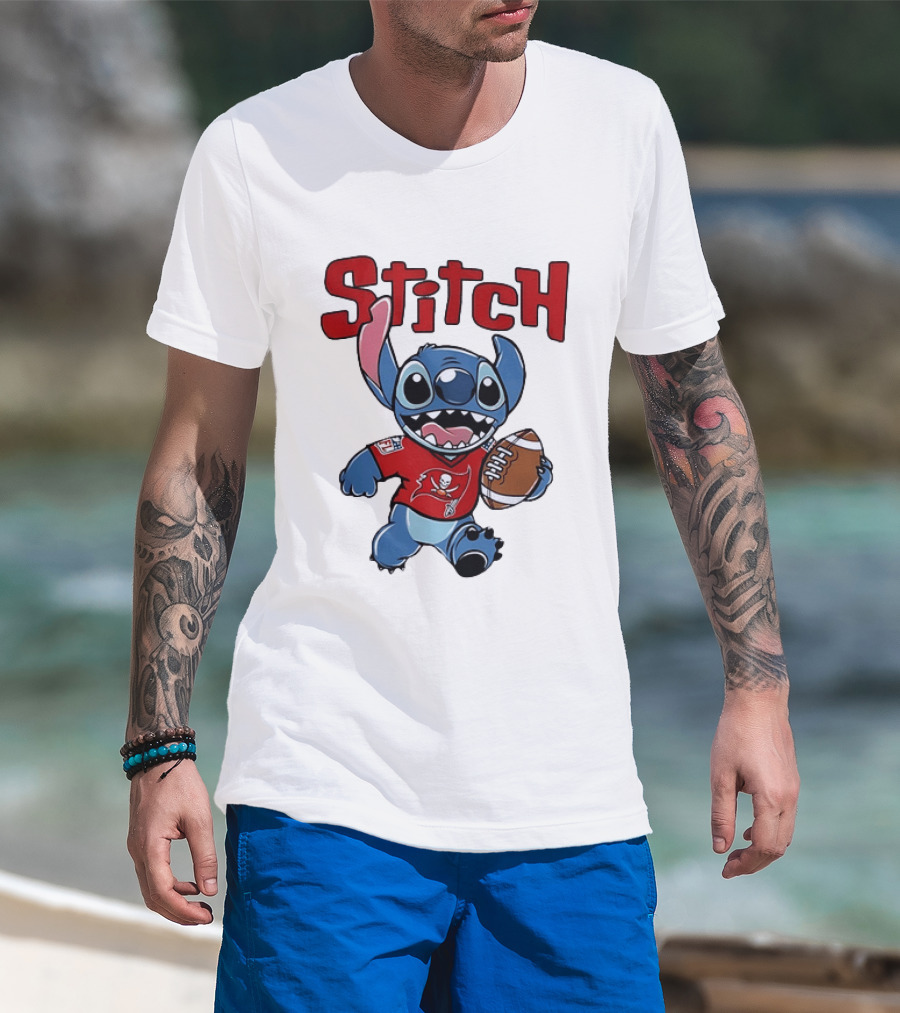 Stitch Tampa Bay Buccaneers Football Character Wearing Team Jersey T-Shirt