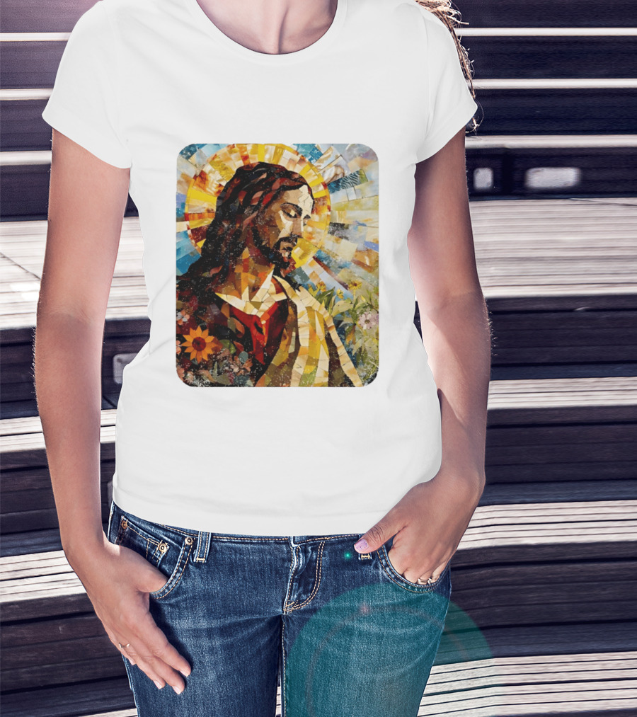 Jesus Christ Mosaic Sunflower Christian Religious T-Shirt